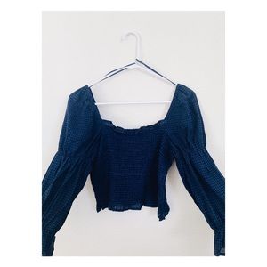 Blue Gingham Crop Blouse